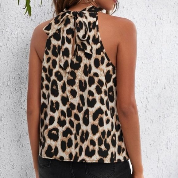 Leopard Print Halter Blouse, - Picture 2 of 6